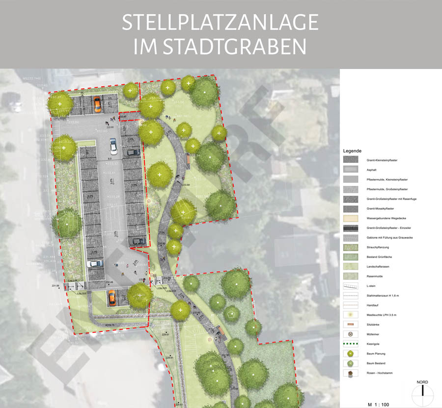 Entwurfszeichnung der geplanten Stellplatzanlage im Stadtgraben